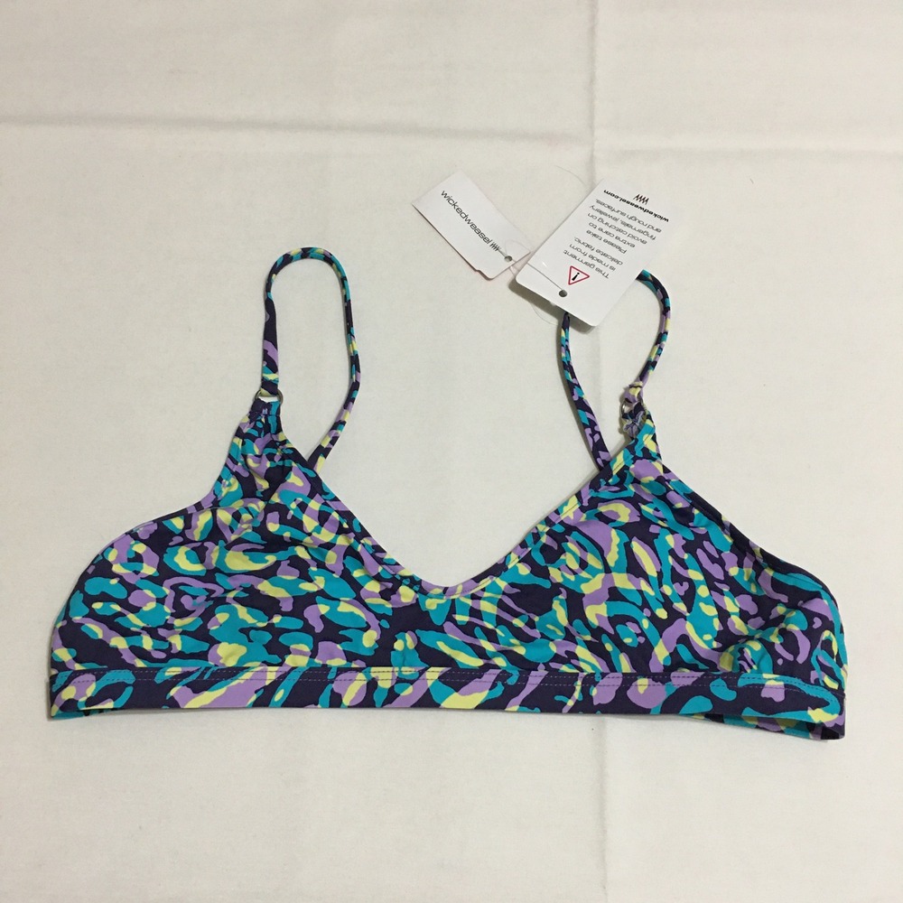 Wicked Weasel Crop Bikini Top 3656 Womens Small Multi Purple Abstract Print NWT